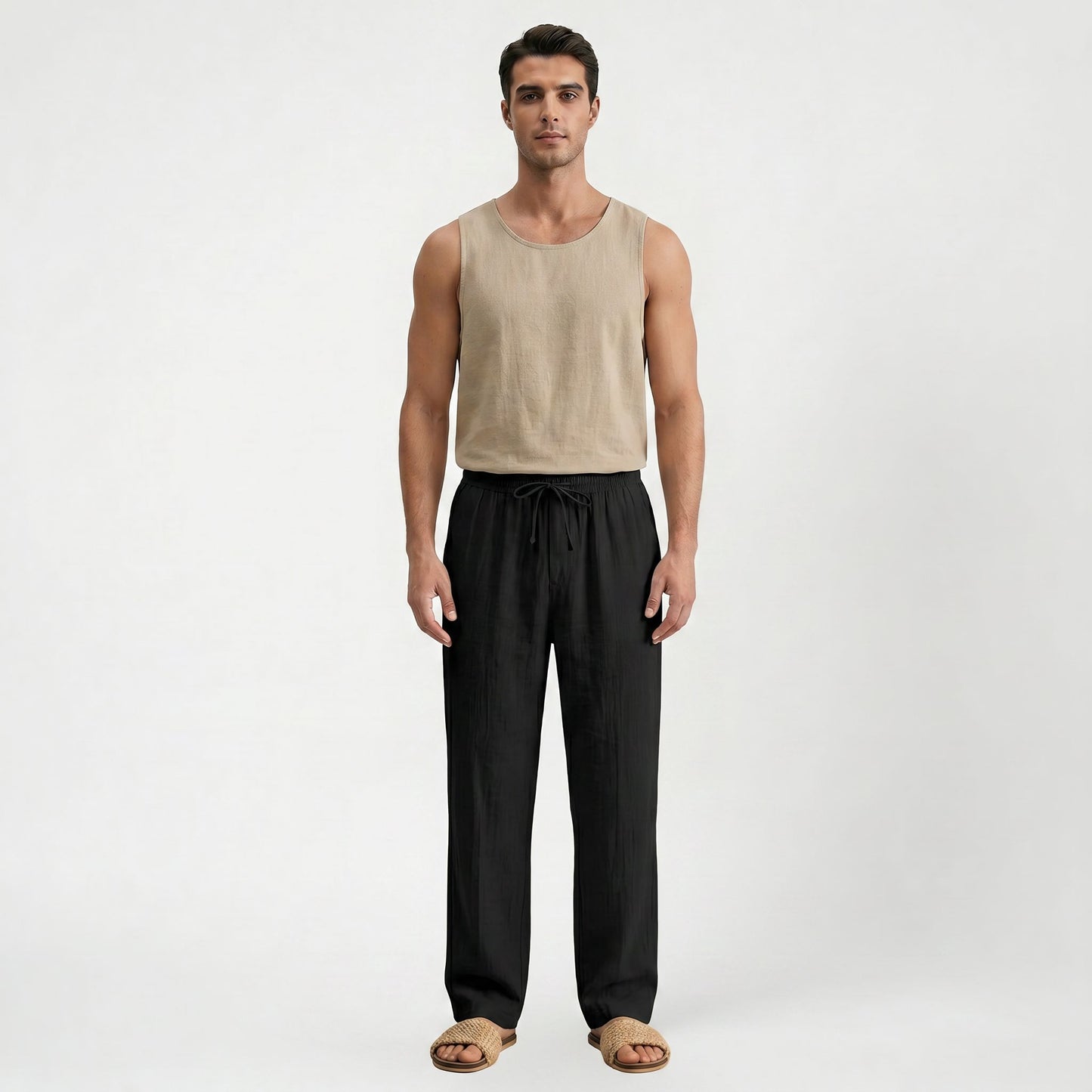 Pantalon classique homme en tissu léger, coupe décontractée intemporelle