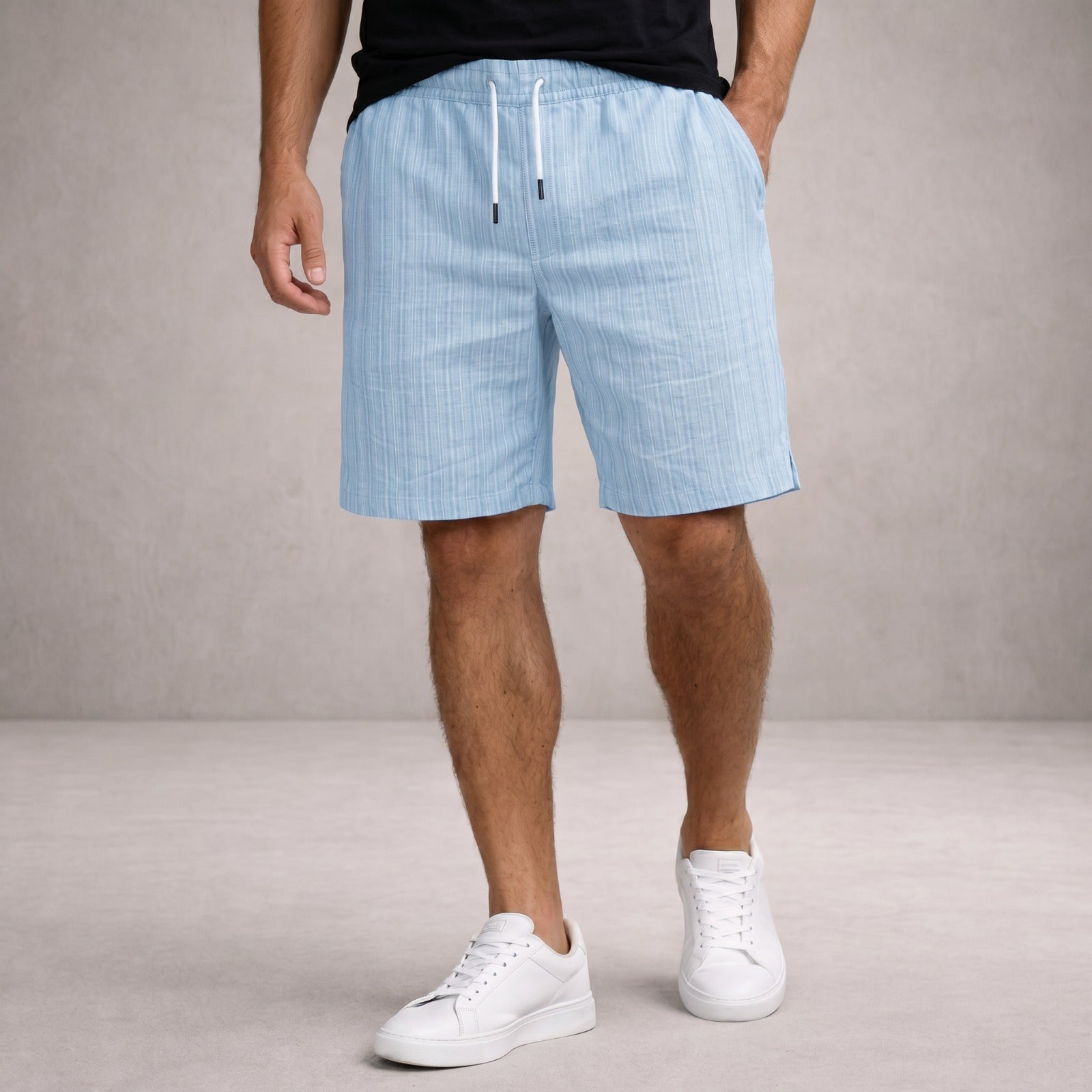 Short homme Lin, coupe régulière, respirant, décontracté d’été