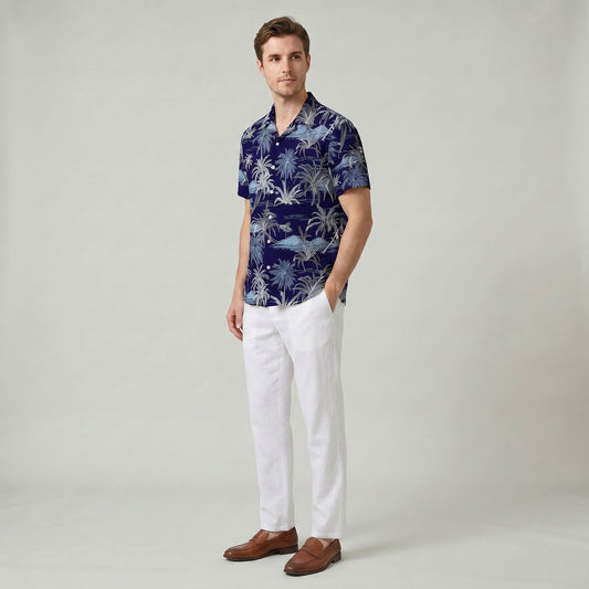 Chemise Fleurie Respirante Homme à Manches Courtes Style Décontracté d’Été