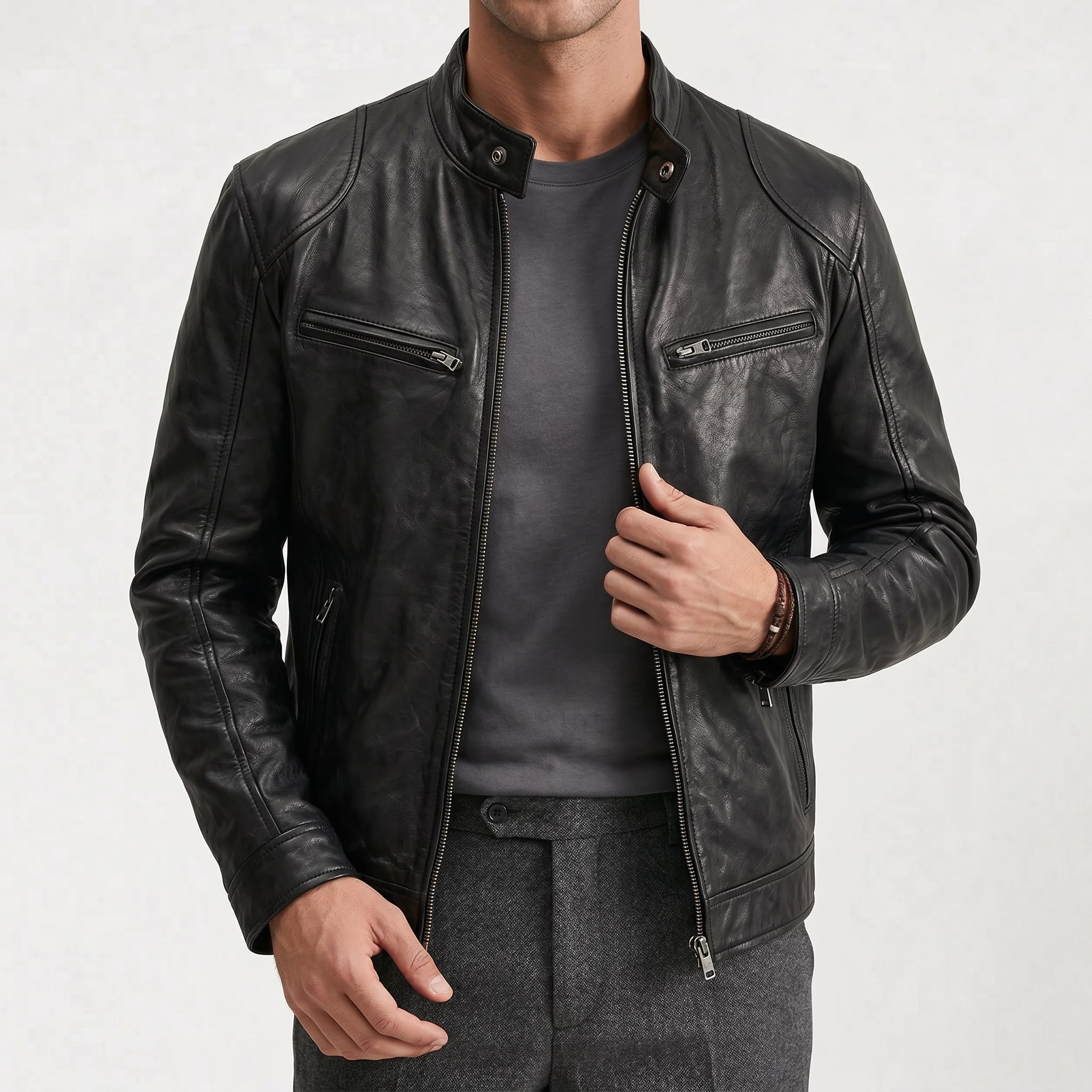 Veste en cuir haut de gamme élégante pour homme