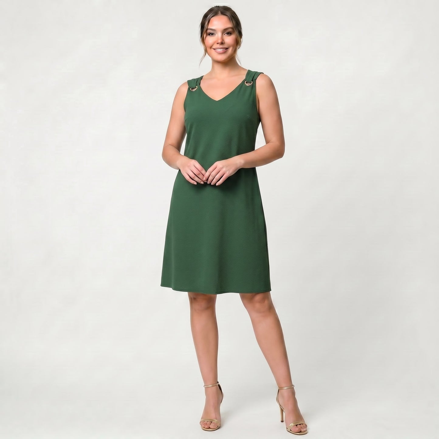 Robe Midi Élégante à Col V pour Femme Style Intemporel Sans Manches