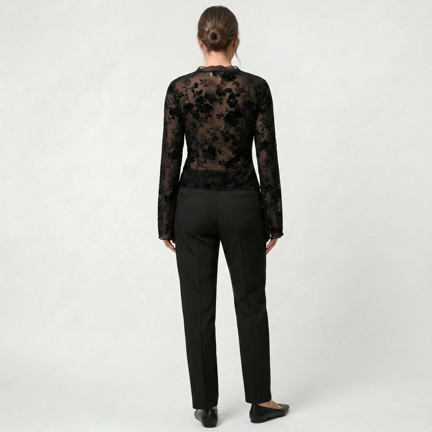 Blouse Noire Ajustée Transparente Élégante pour Femme