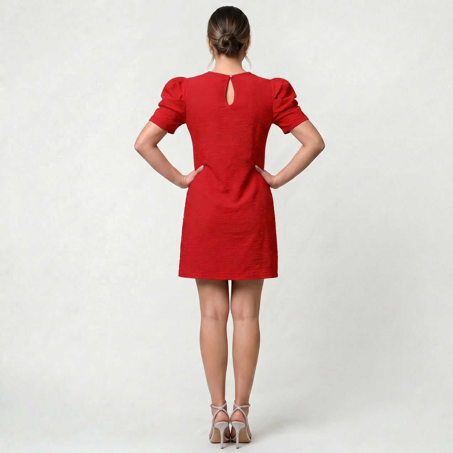 Robe Femme Manches Bouffantes Coupe Cintrée Style Chic Décontracté
