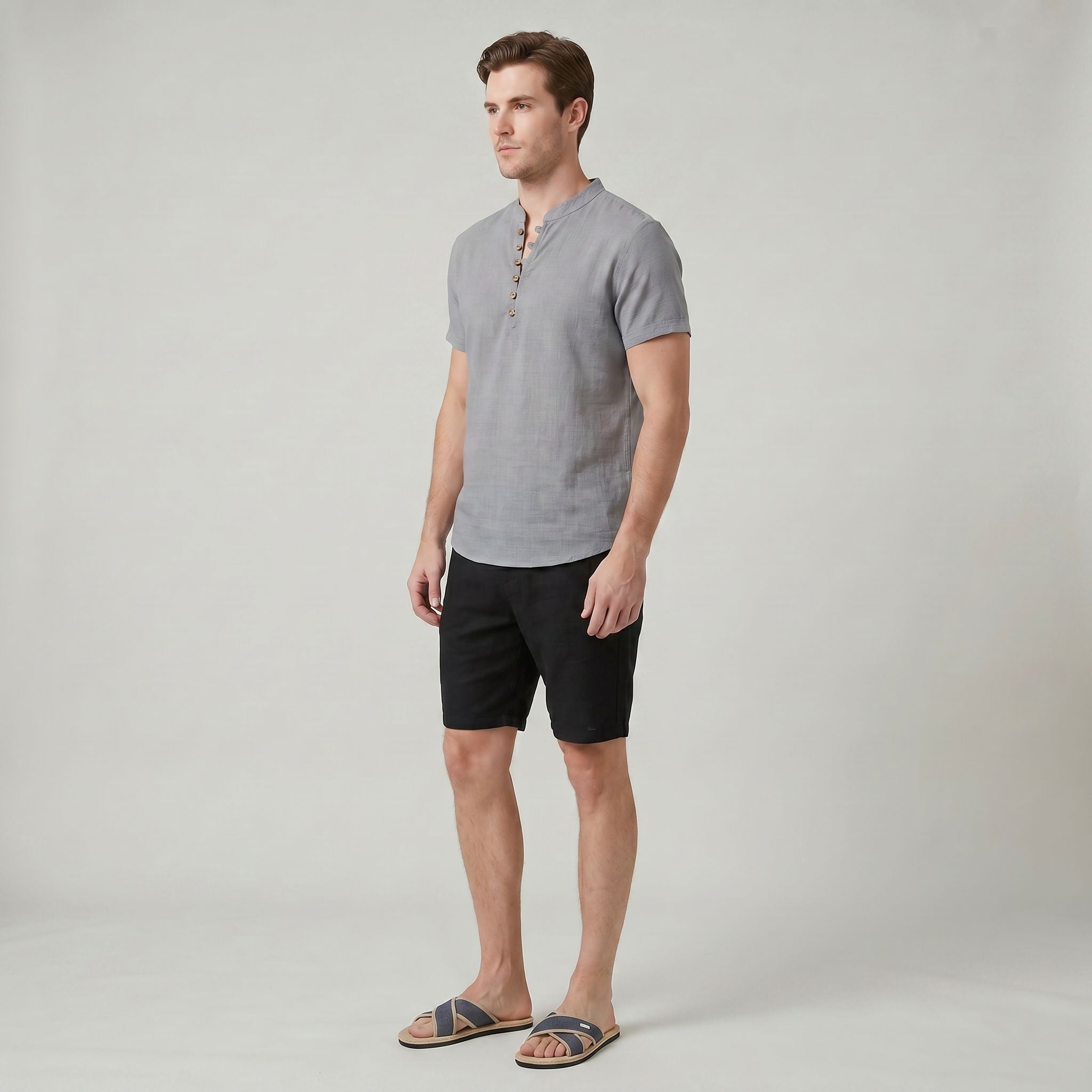Chemise d’Été Décontractée en Coton et Lin pour Homme Coupe Ample