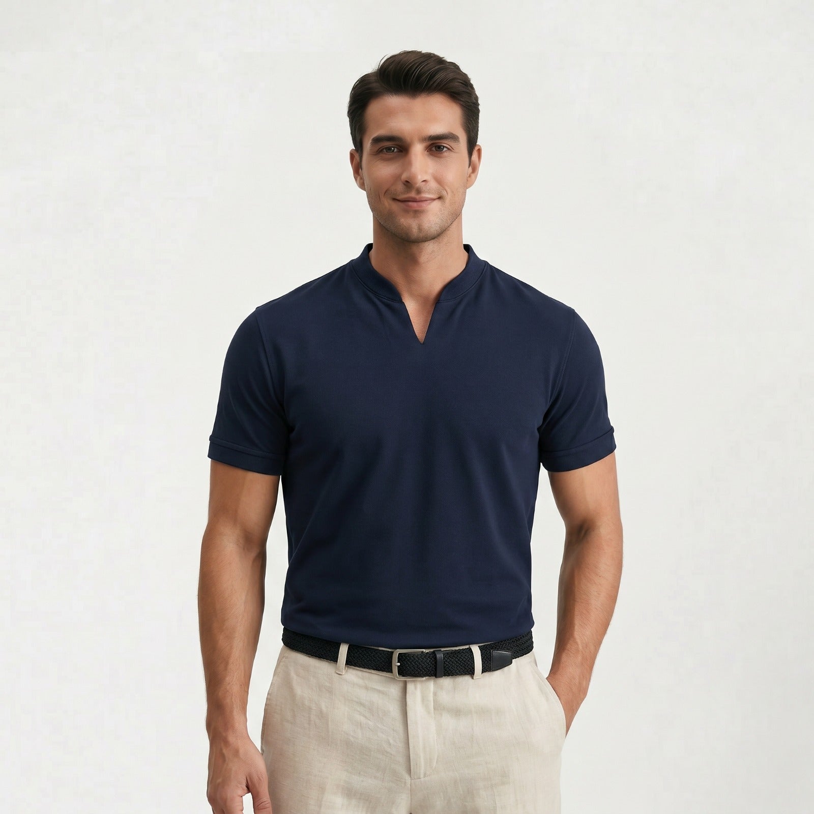 Chemise pour hommes Slim Fit en coton à col fendu, adaptée à un usage quotidien