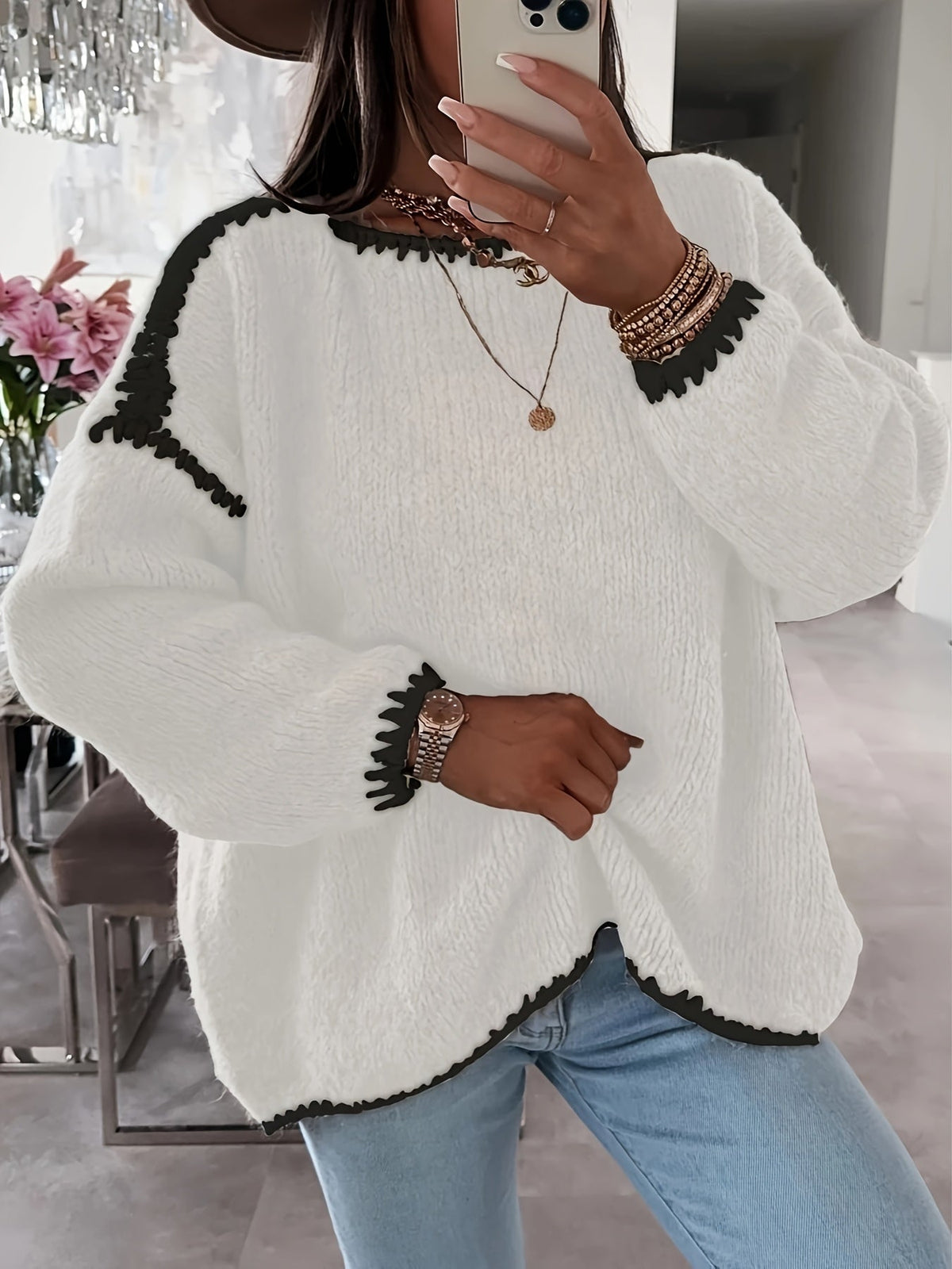 Cosy Oversized Chunky Knit Sweater with Boat Neck