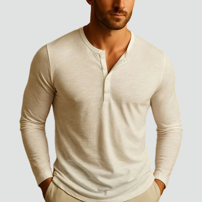Chemise Henley Homme Manches Longues Haut Décontracté avec Boutons Confort