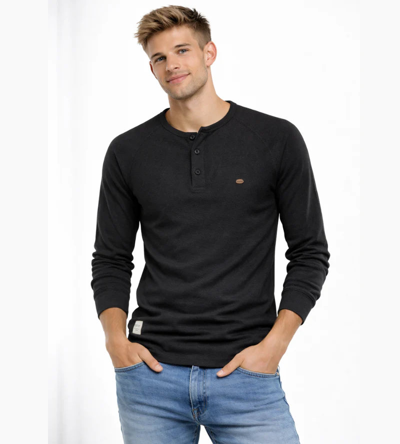 Chemise Henley pour hommes Boutons à manches longues Streetwear décontracté Basic