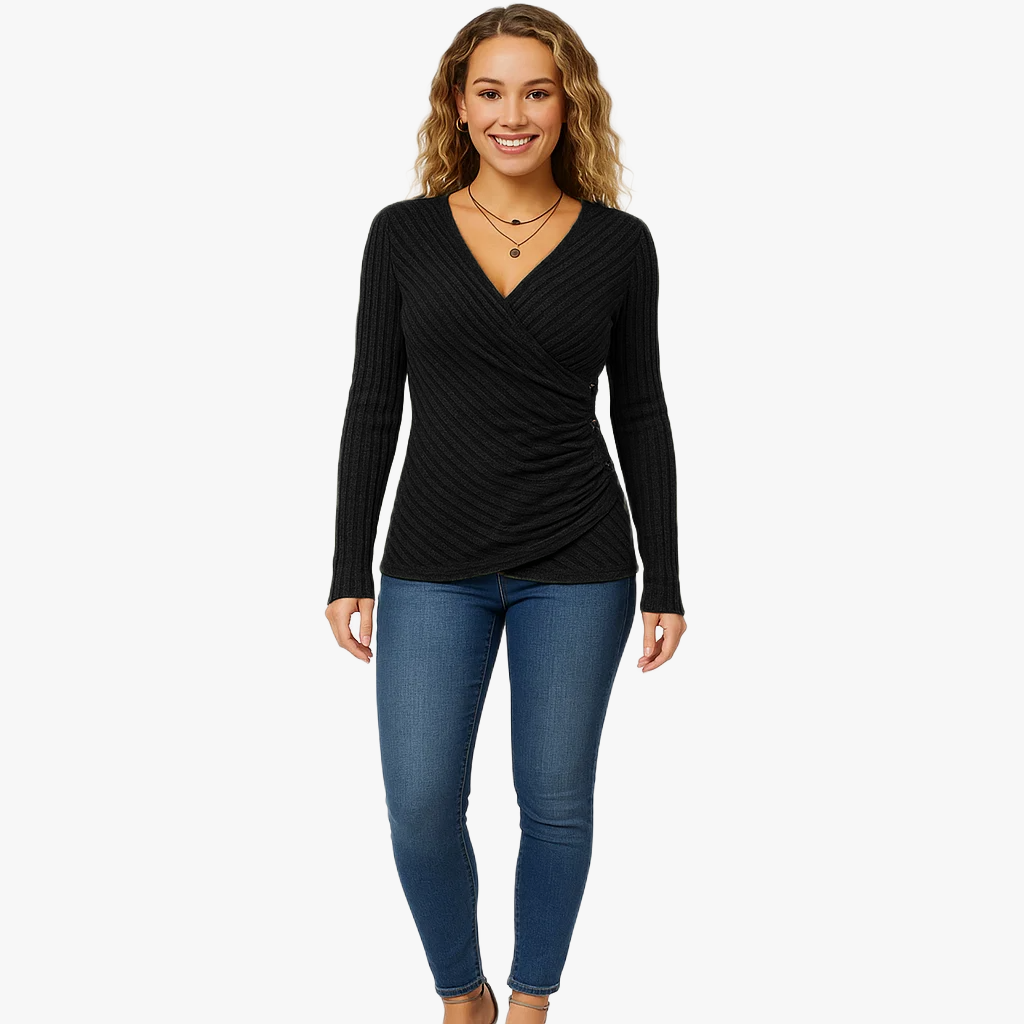 Pull à manches longues en tricot côtelé féminin