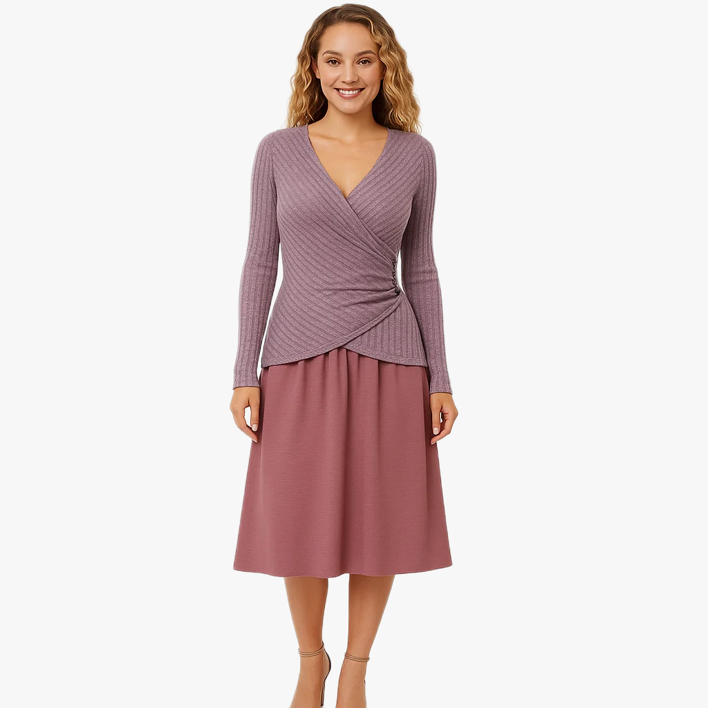 Pull à manches longues en tricot côtelé féminin