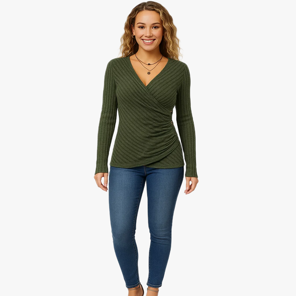 Pull à manches longues en tricot côtelé féminin