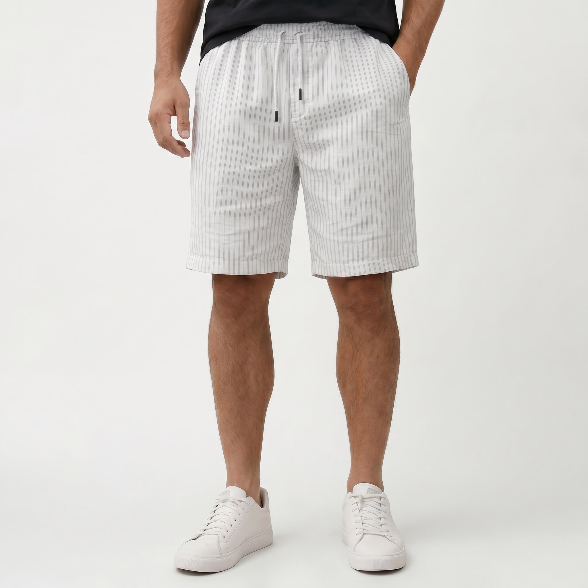 Short homme Lin, coupe régulière, respirant, décontracté d’été