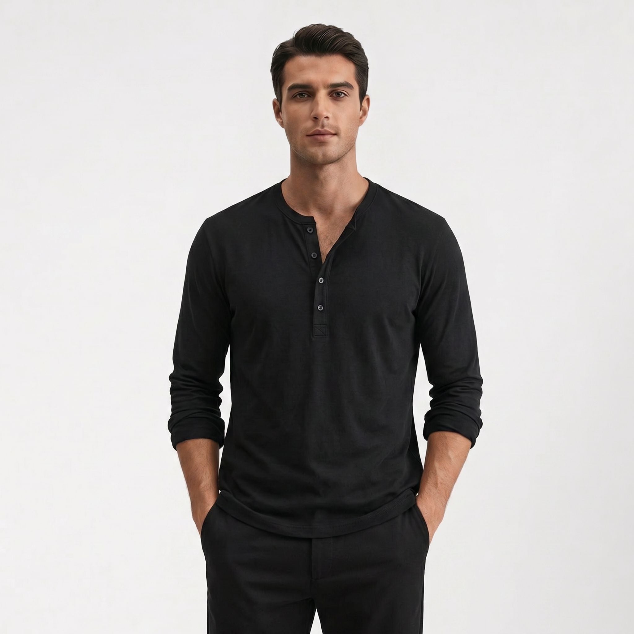 Chemise Henley Homme Manches Longues Haut Décontracté avec Boutons Confort