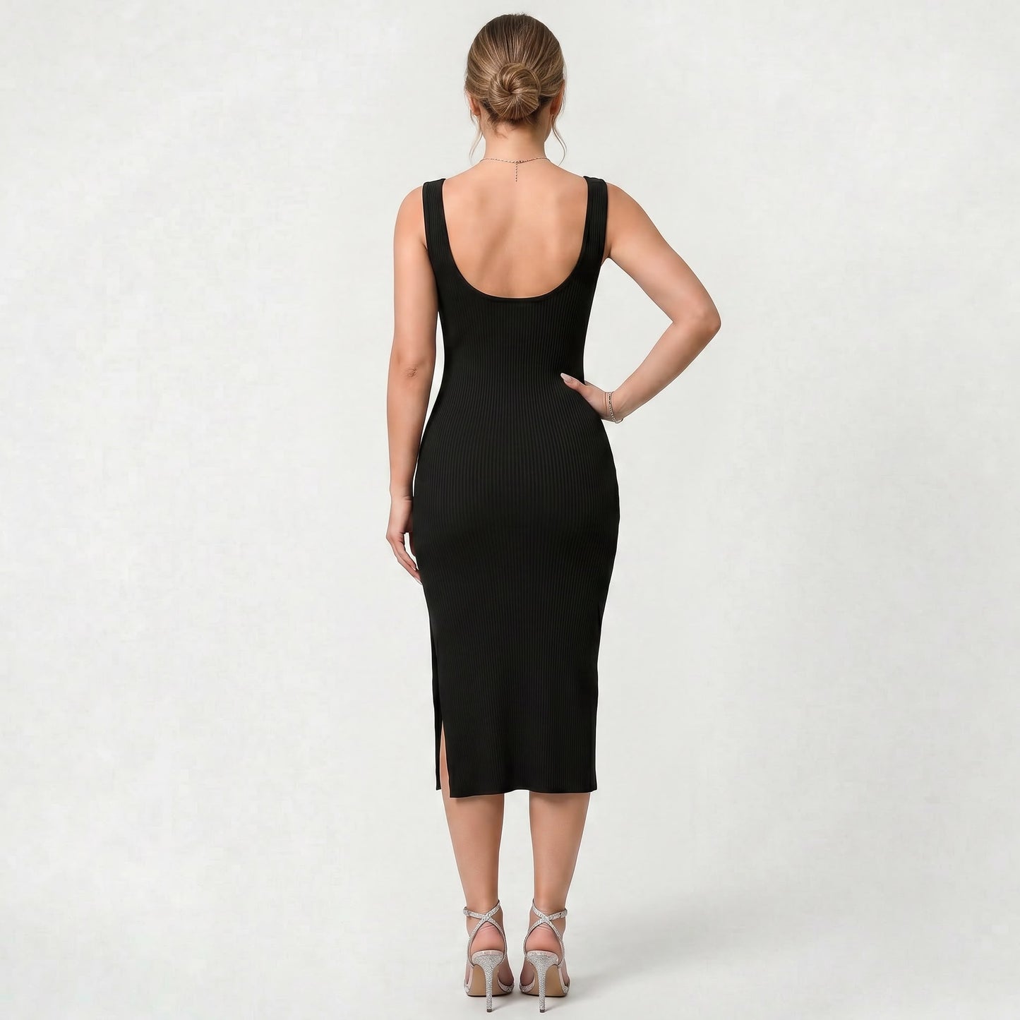 Robe élégante côtelée sans manches pour femme