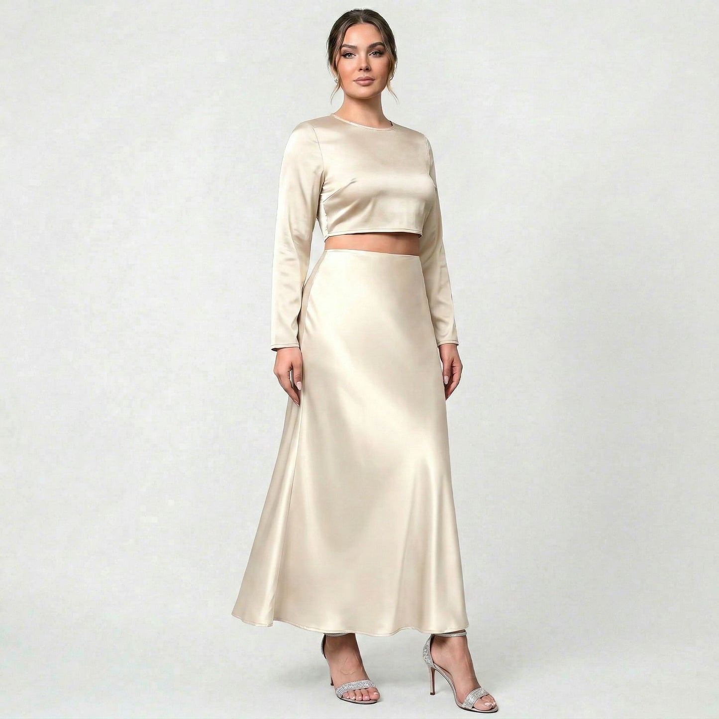 Jupe midi en satin de polyester pour femme, coupe A-line fluide et légère