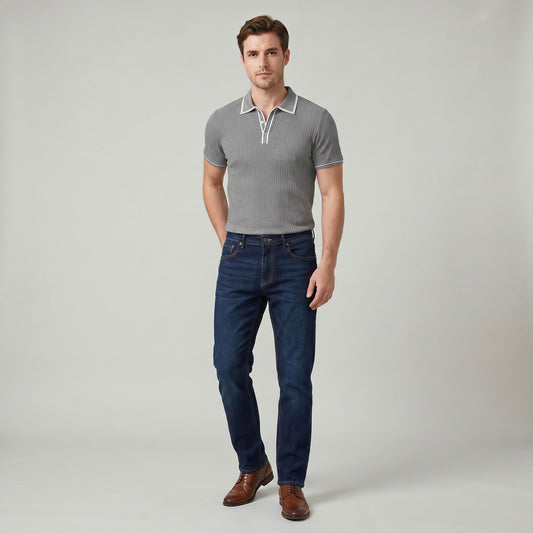 Polo Homme à Manches Courtes Rayé Classique Coupe Décontractée