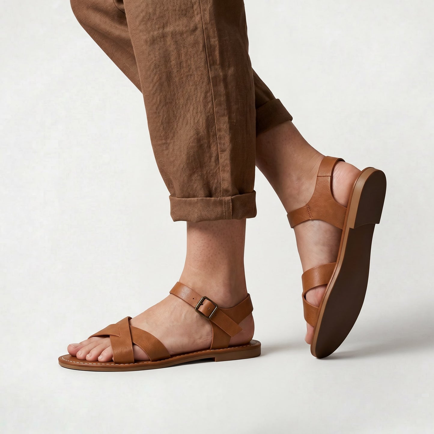 Sandales rétro à lacets pour femme, plates, légères et confortables