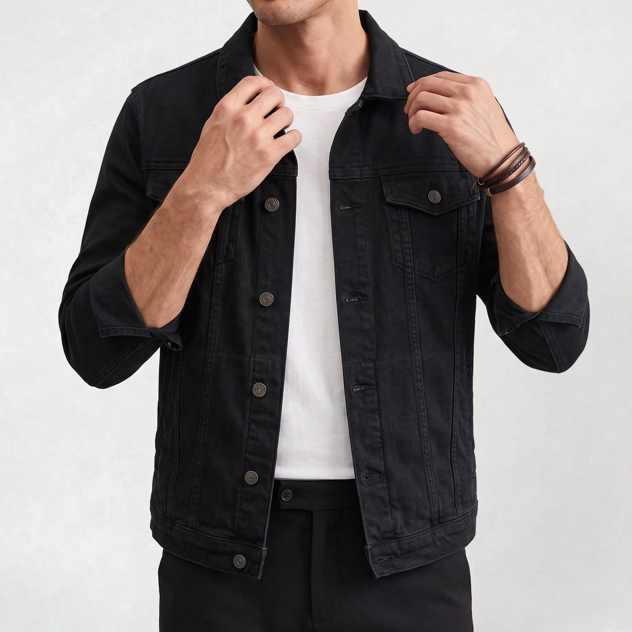 Veste en jean homme en coton avec boutons, style décontracté pour l’automne