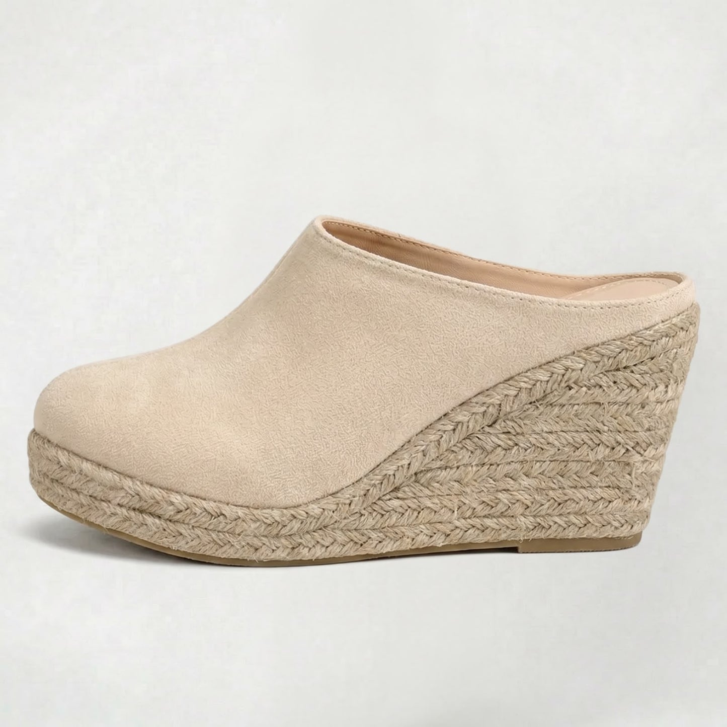 Mules compensées en suède pour femme à bout pointu et talon confortable