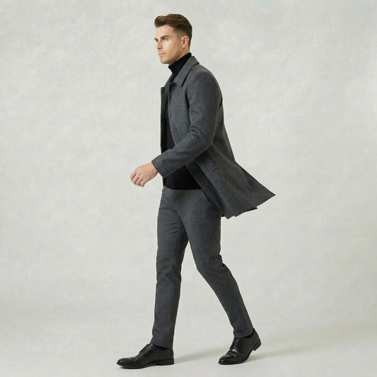 Manteau Gris Mi-Long pour Homme Veste Légère pour Tous les Jours