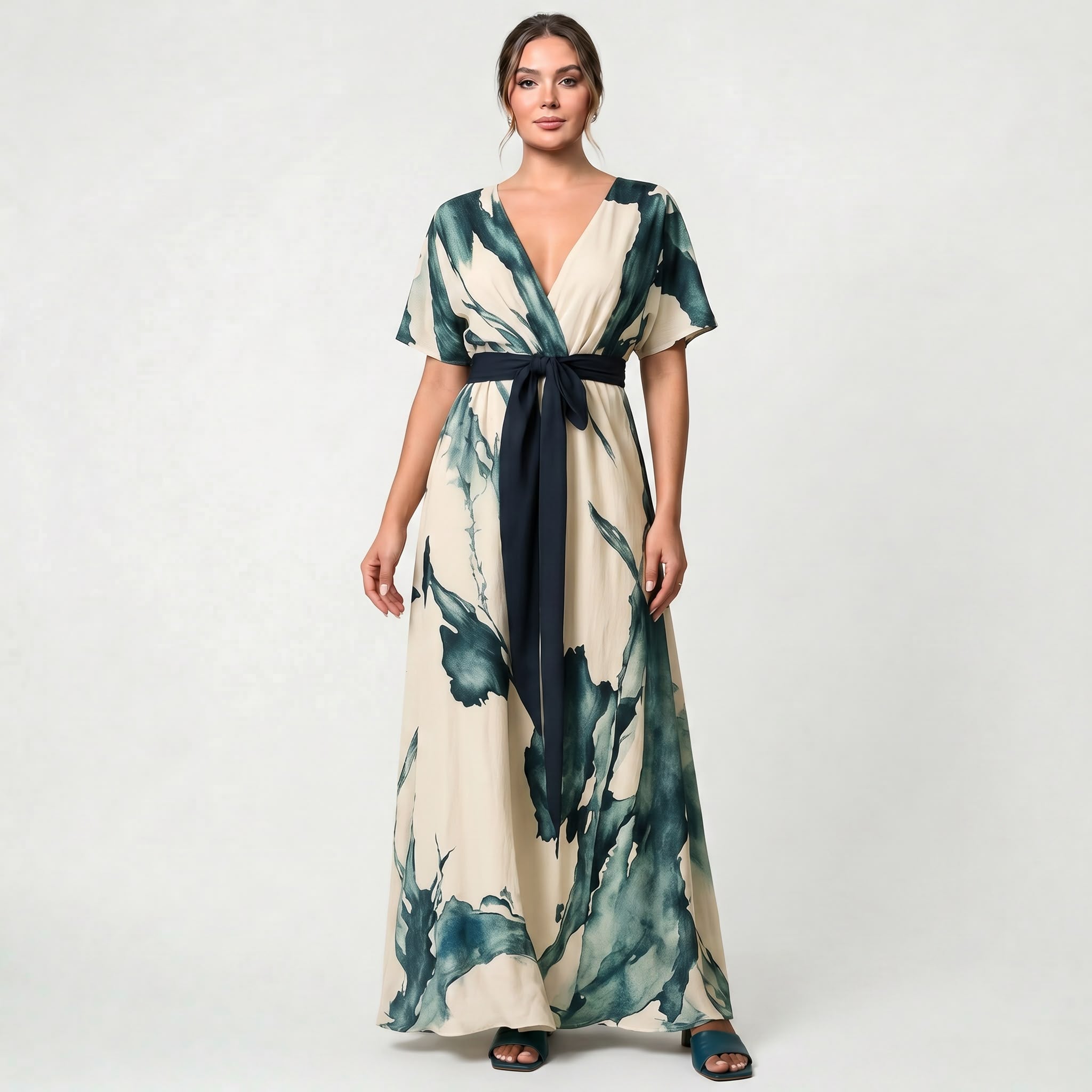 Robe Maxi Femme Imprimé Aquarelle - Robe Longue Fluide Élégante