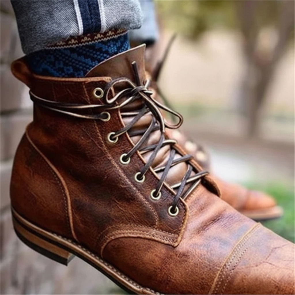 Men's Retro Cap Toe Lace-Up Ankle Boots
