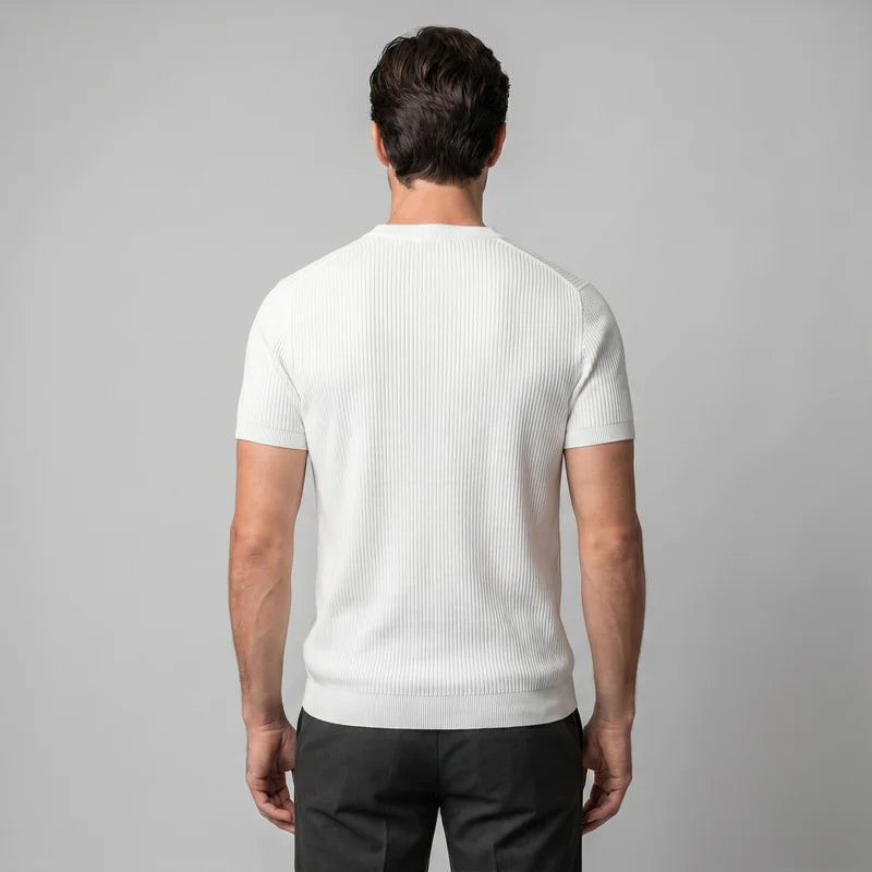 T-shirt tricoté côtelé pour hommes décontracté à col rond