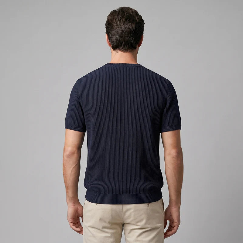 T-shirt tricoté côtelé pour hommes décontracté à col rond