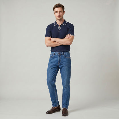 Polo Homme à Manches Courtes Rayé Classique Coupe Décontractée