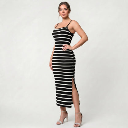 Robe Midi Rayée Sans Manches pour Femme Style Décontracté Élégant