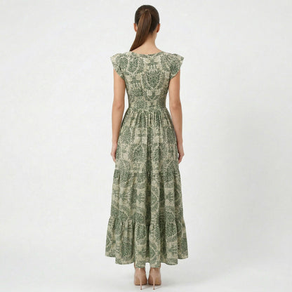 Robe intemporelle pour femme à col en V, taille haute, élégante, avec manches bouffantes