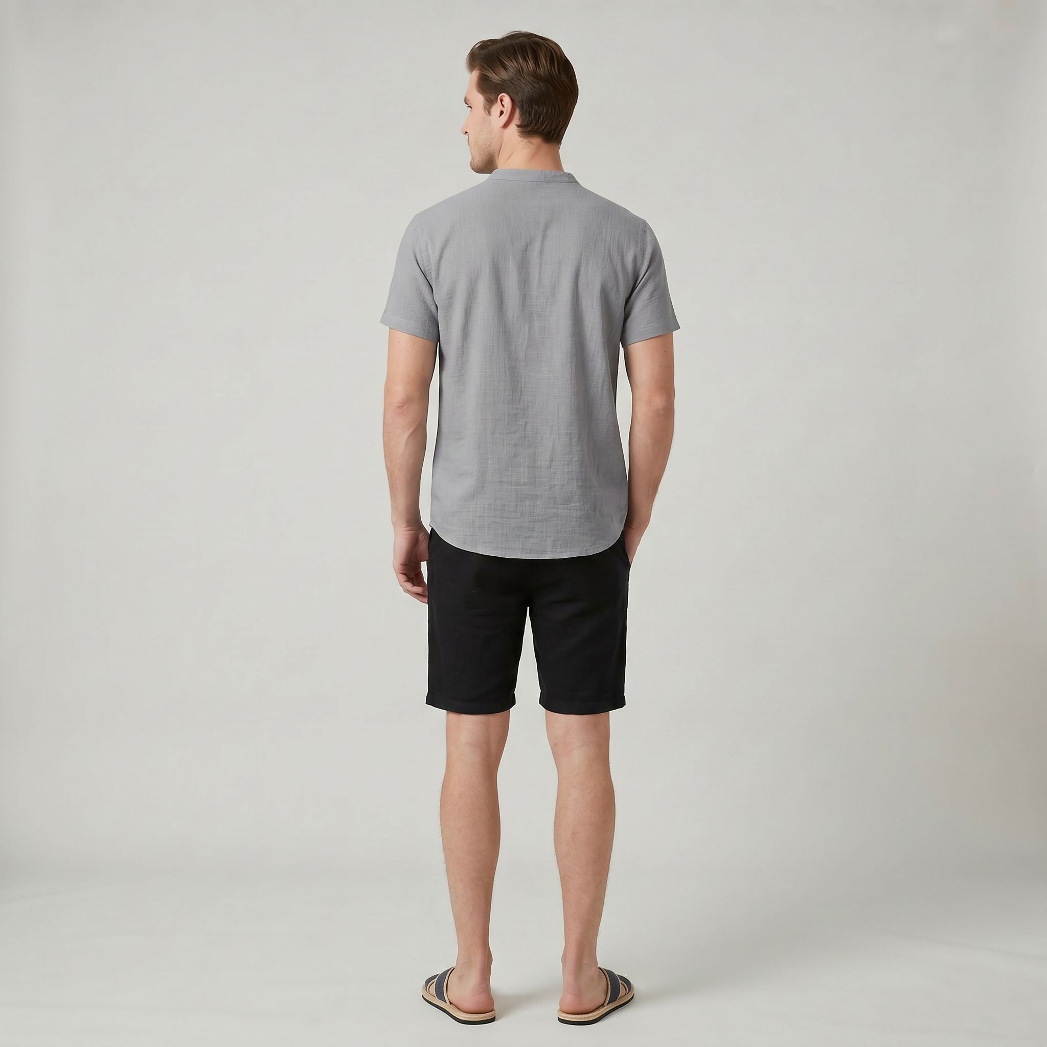 Chemise d’Été Décontractée en Coton et Lin pour Homme Coupe Ample