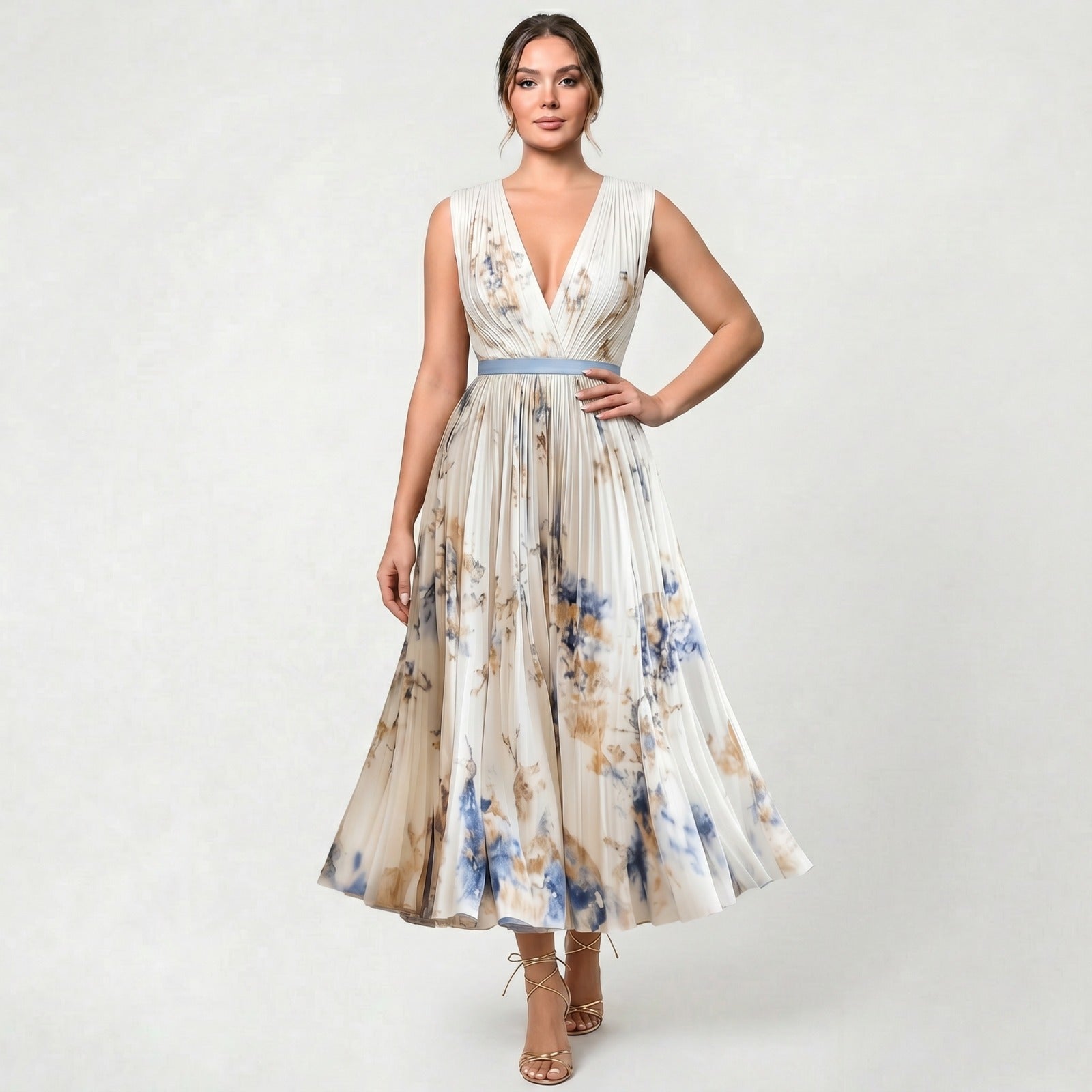 Robe fluide à taille haute et jupe évasée idéale pour les occasions spéciales