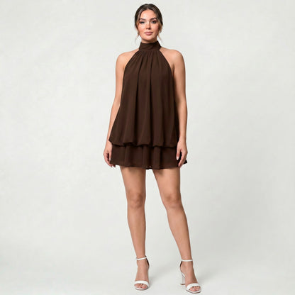Robe Mini Dos-Nu Femme en Mousseline Légère Coupe Estivale