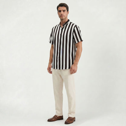 Chemise Homme Élégante en Coton Rayé Coupe Légère Estivale