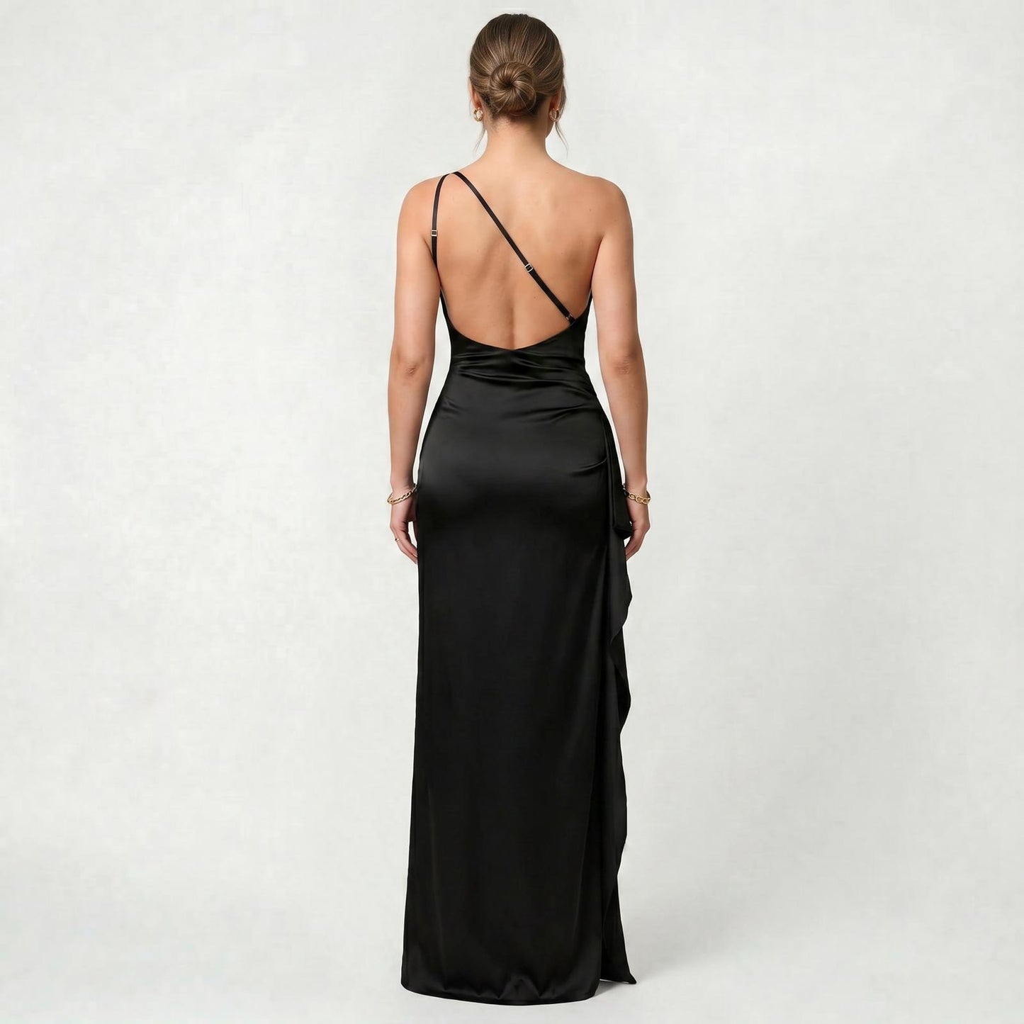Robe Maxi Femme à Une Épaule avec Plis et Fente
