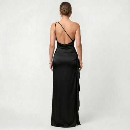 Robe Maxi Femme à Une Épaule avec Plis et Fente