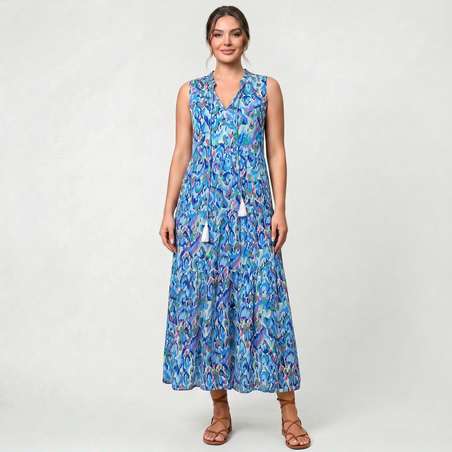 Robe longue élégante pour femme, style resort décontracté, col en V, coupe confortable