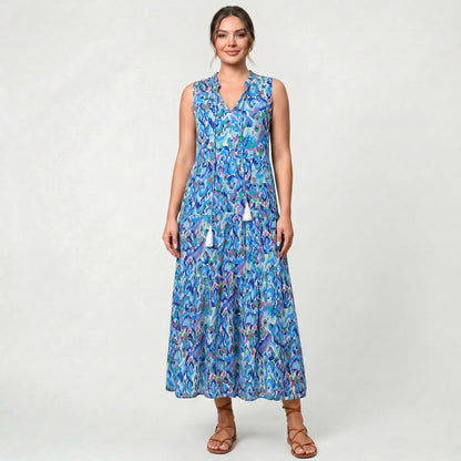 Robe longue élégante pour femme, style resort décontracté, col en V, coupe confortable