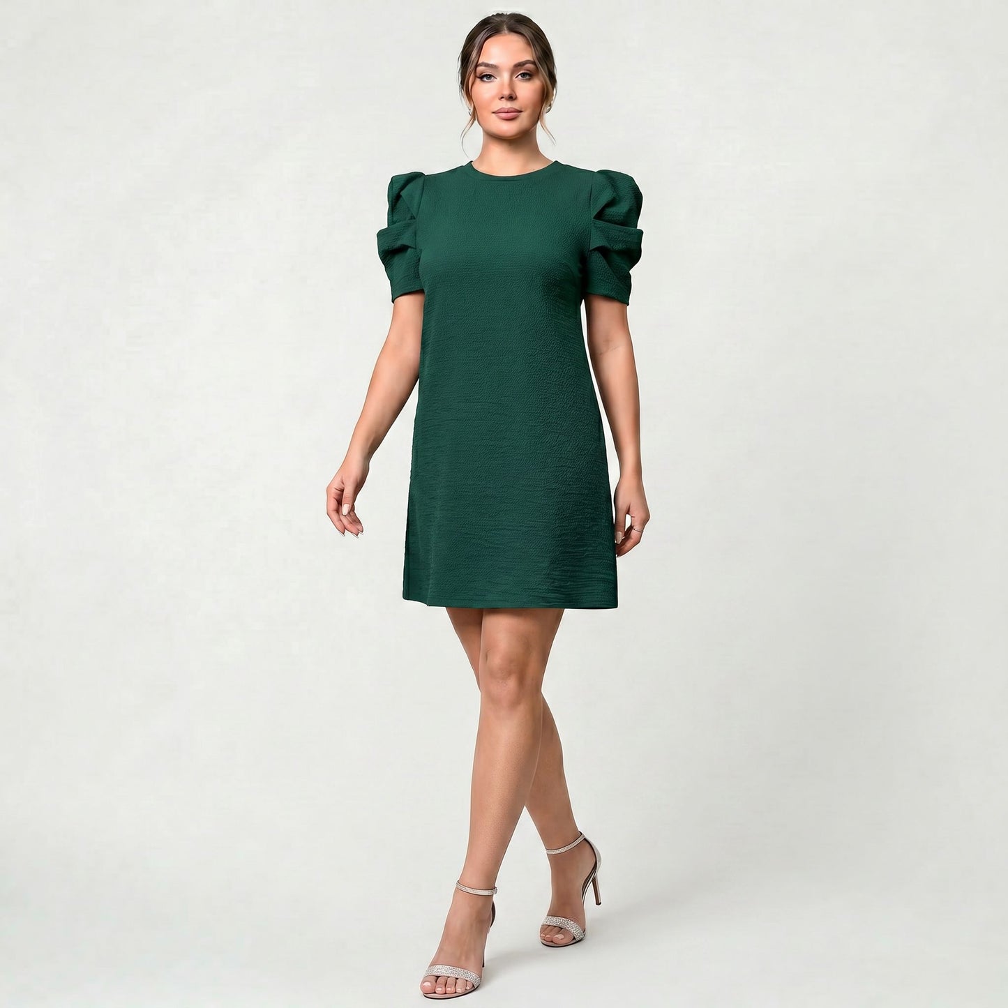 Robe Femme Manches Bouffantes Coupe Cintrée Style Chic Décontracté