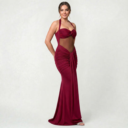 Robe Midi Unie Femme Coupe Slim Taille Haute Élégante
