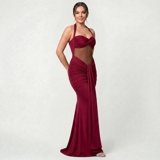 Robe Midi Unie Femme Coupe Slim Taille Haute Élégante