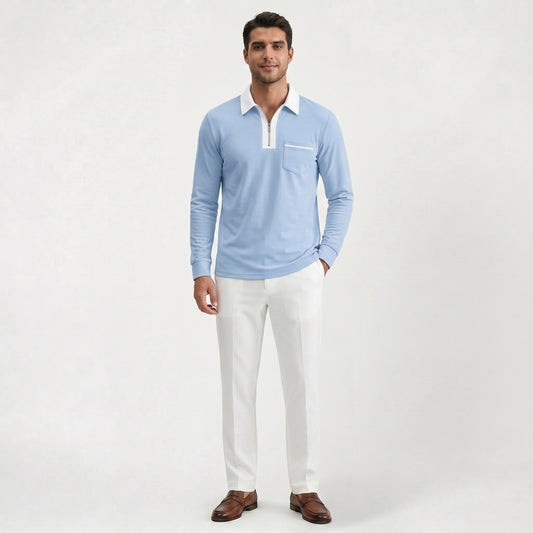 Polo Homme Minimaliste à Col Zippé Coupe Classique et Confortable