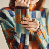 Soft cashmere turtleneck sweater | Stylish patchwork design