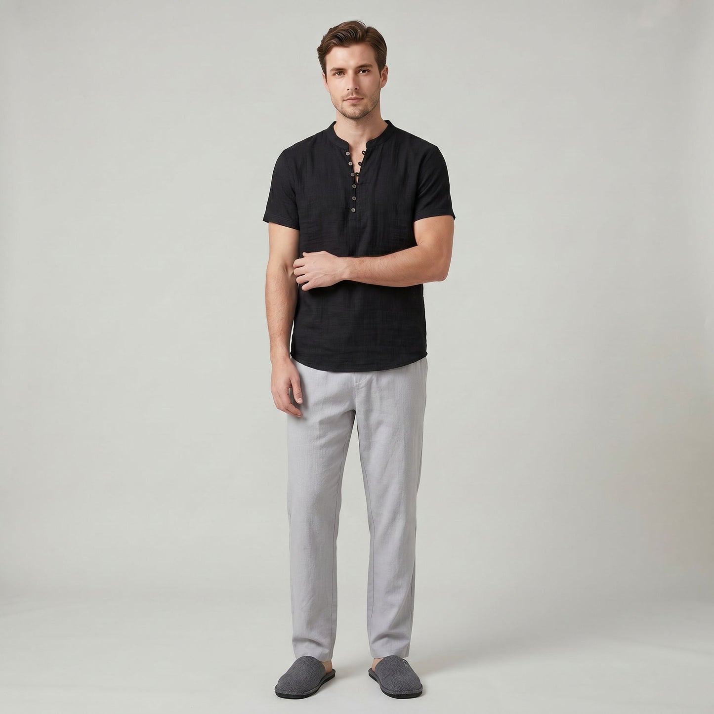 Chemise d’Été Décontractée en Coton et Lin pour Homme Coupe Ample
