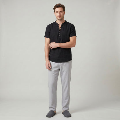 Chemise d’Été Décontractée en Coton et Lin pour Homme Coupe Ample