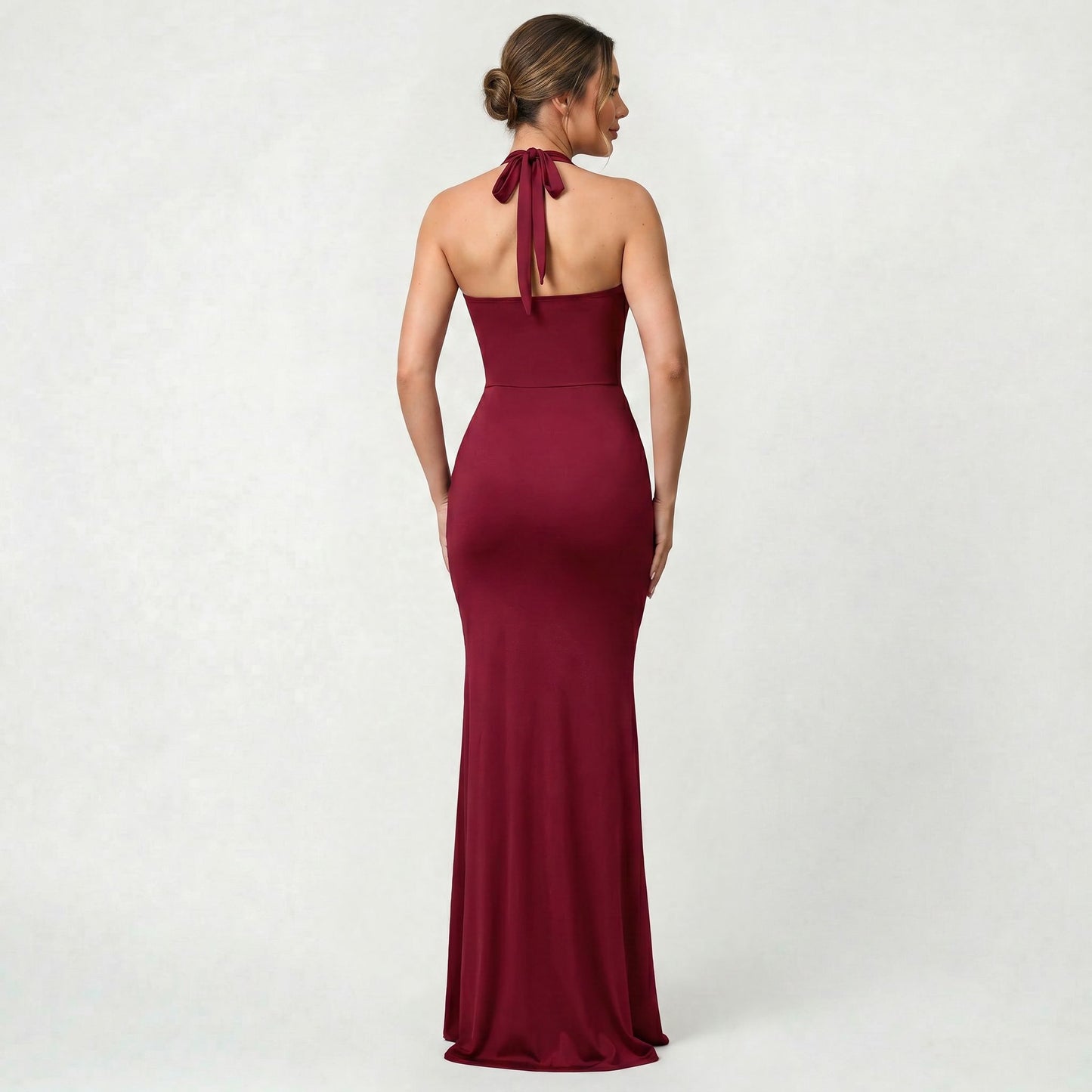 Robe Midi Unie Femme Coupe Slim Taille Haute Élégante