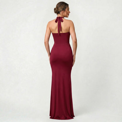Robe Midi Unie Femme Coupe Slim Taille Haute Élégante