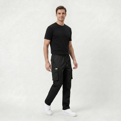 Pantalon Cargo Décontracté Homme Coupe Droite à Taille Cordon de Serrage