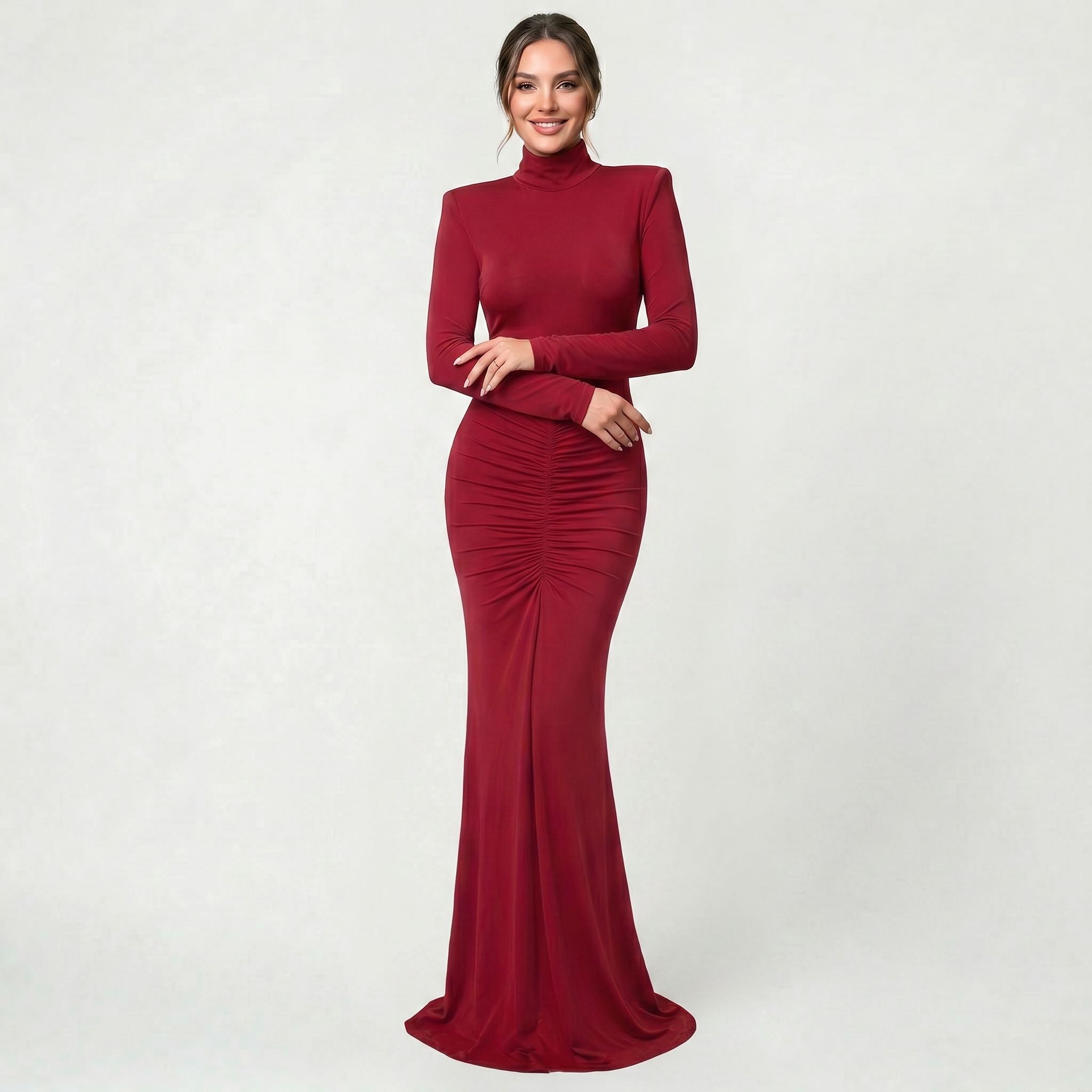 Robe Midi à Col Roulé pour Femme Élégante Coupe Slim à Manches Longues